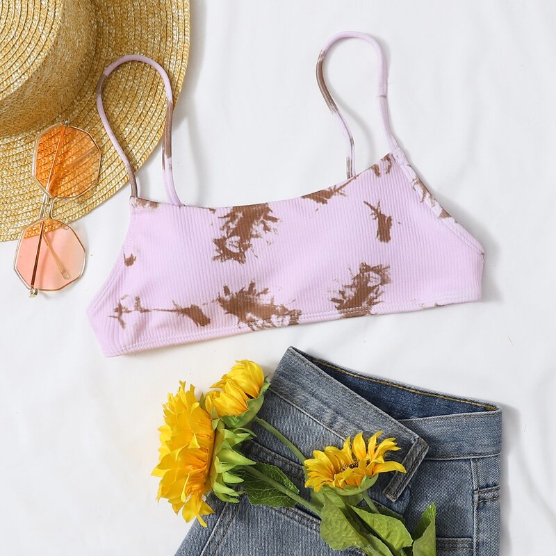 

Tie Dye Rib Bikini Top, Pastel lilac purple