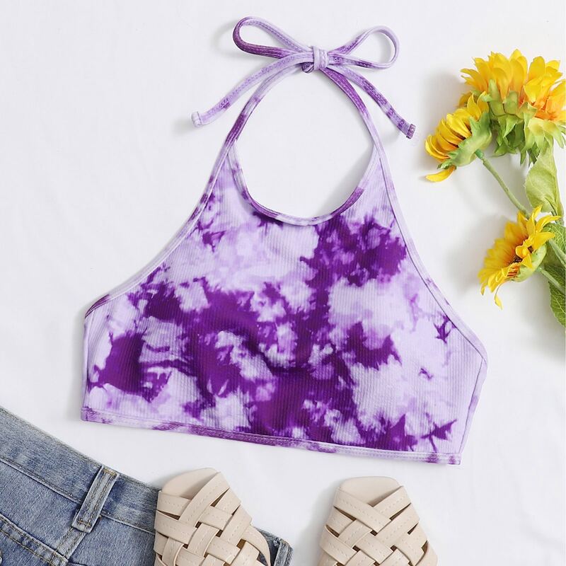 

Tie Dye Rib Halter Bikini Top, Purple