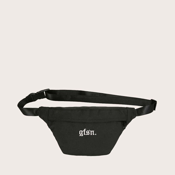 

Мужская сумка на поясе с текстовым принтом, Чёрный