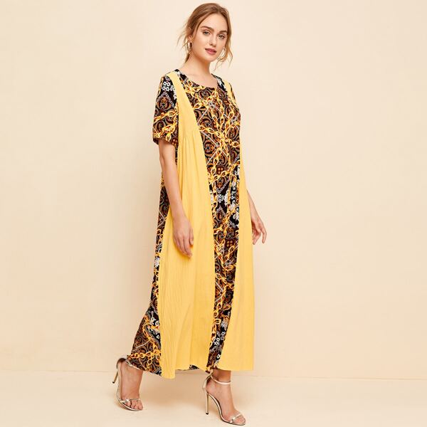 

Contrast Panel Chain Print Dress, Multicolor
