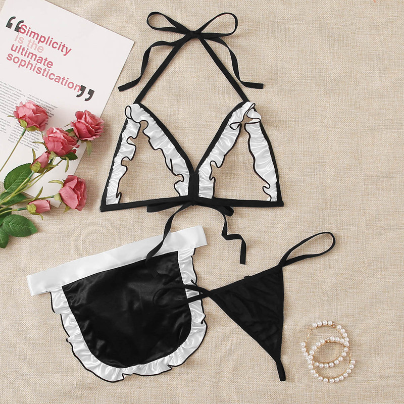 

3pack Cut-out Maid Sexy Costume, Black and white