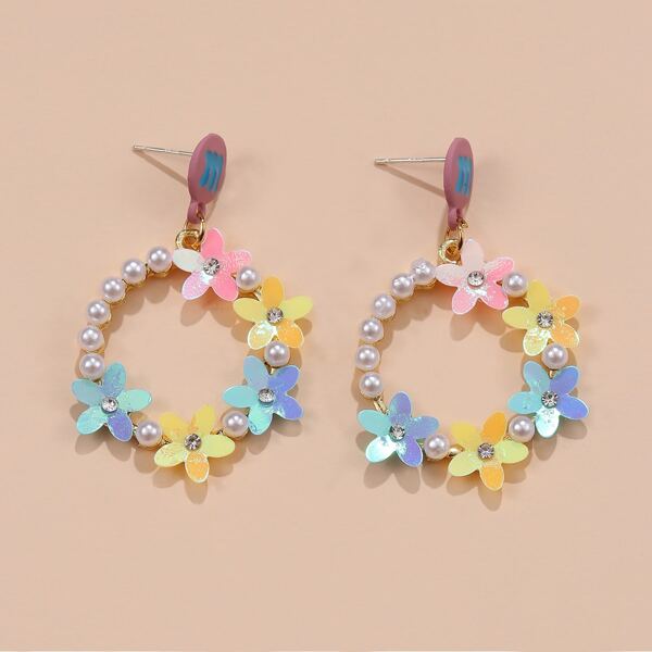 

Faux Pearl Flower Round Drop Earrings, Multicolor