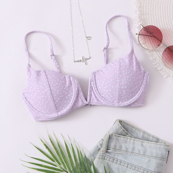 

Polka Dot V Wired Underwire Bikini Top, Pastel lilac purple