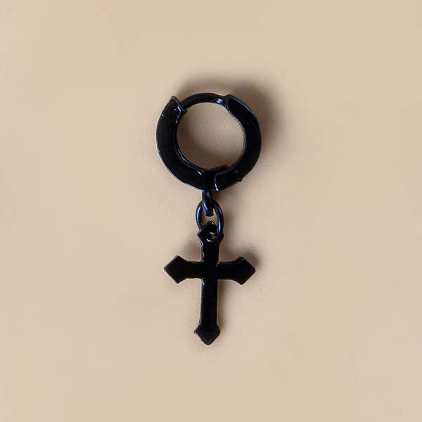 

Cross Decor Round Drop Earrings, Black
