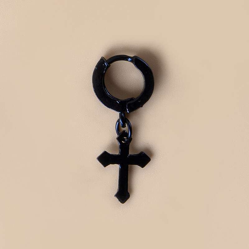 

Cross Decor Round Drop Earrings, Black