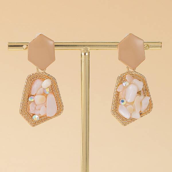 

Stone Decor Geometric Drop Earrings, White