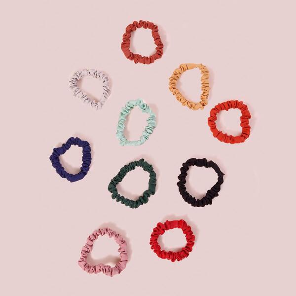 

10pcs Ruched Scrunchie, Multicolor