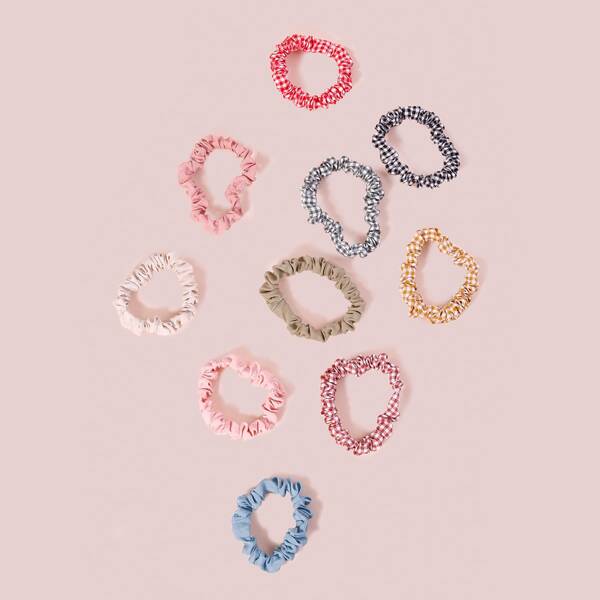 

10pcs Plaid Pattern Scrunchie, Multicolor