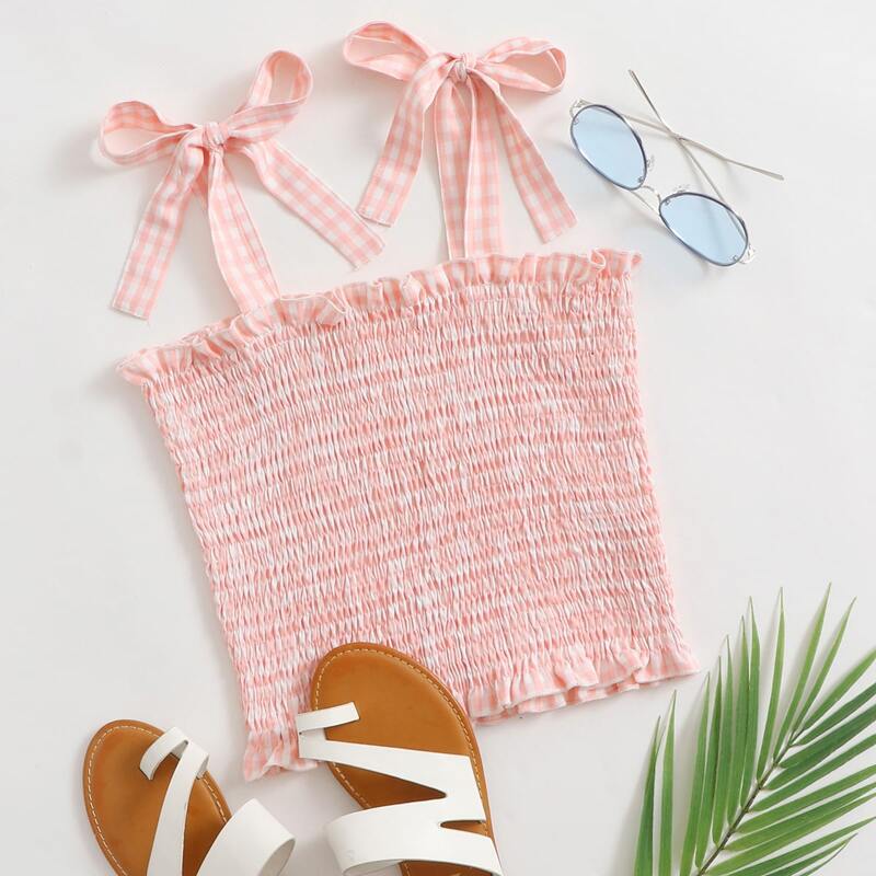 

Gingham Shirred Crop Top, Baby pink