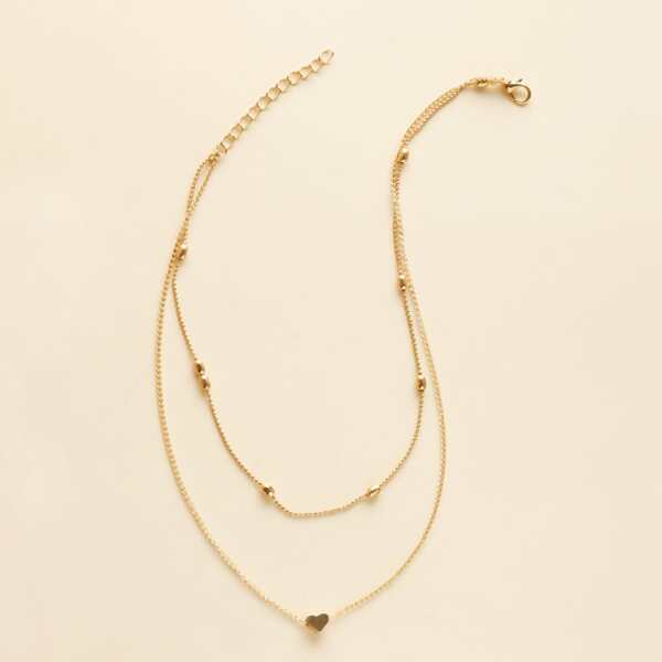 

Girls Heart Decor Layered Necklace, Gold