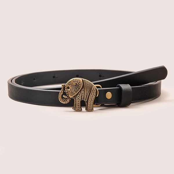 

Elephant Decor Buckle Belt, Black