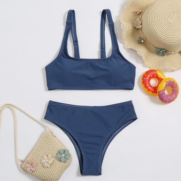 

Girls Adjustable Strap Bikini Swimsuit, Navy blue