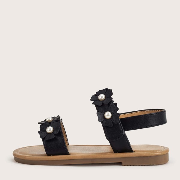 

Toddler Girls Floral Appliques Slingback Sandals, Black