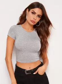 Muchica Heather Gray Crop Tee - Light Grey - View 1