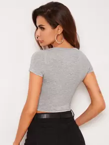 Muchica Heather Gray Crop Tee - Light Grey - View 2