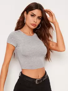 Muchica Heather Gray Crop Tee - Light Grey - View 5