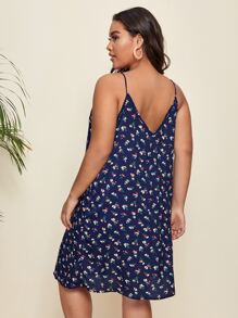 SHEIN LUNE Plus Double V Neck Ditsy Floral Cami Dress