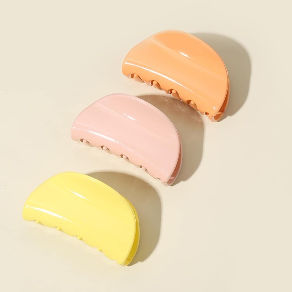 

3pcs Solid Hair Claw, Multicolor