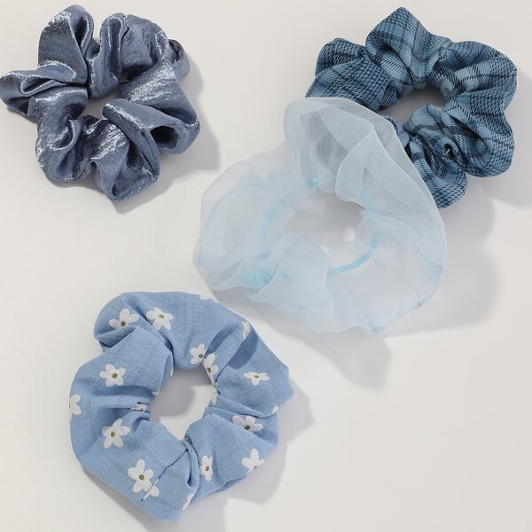 

4pcs Floral Pattern Scrunchie, Blue
