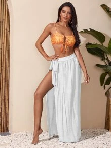 SHEIN Swim 結飾腰罩衫半身裙 - 白色 - 查看 4