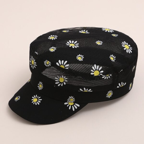 

Daisy Pattern Mesh Baseball Cap, Black
