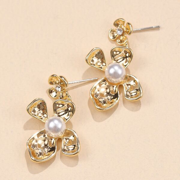 

Floral Charm Drop Earrings, Gold