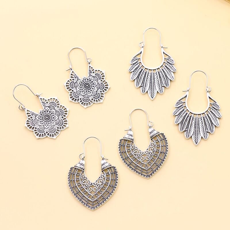 

3pairs Hollow Out Drop Earrings, Silver