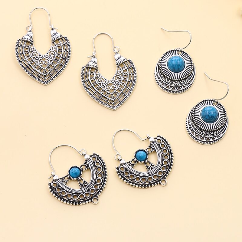 

3pairs Hollow Out Drop Earrings, Silver