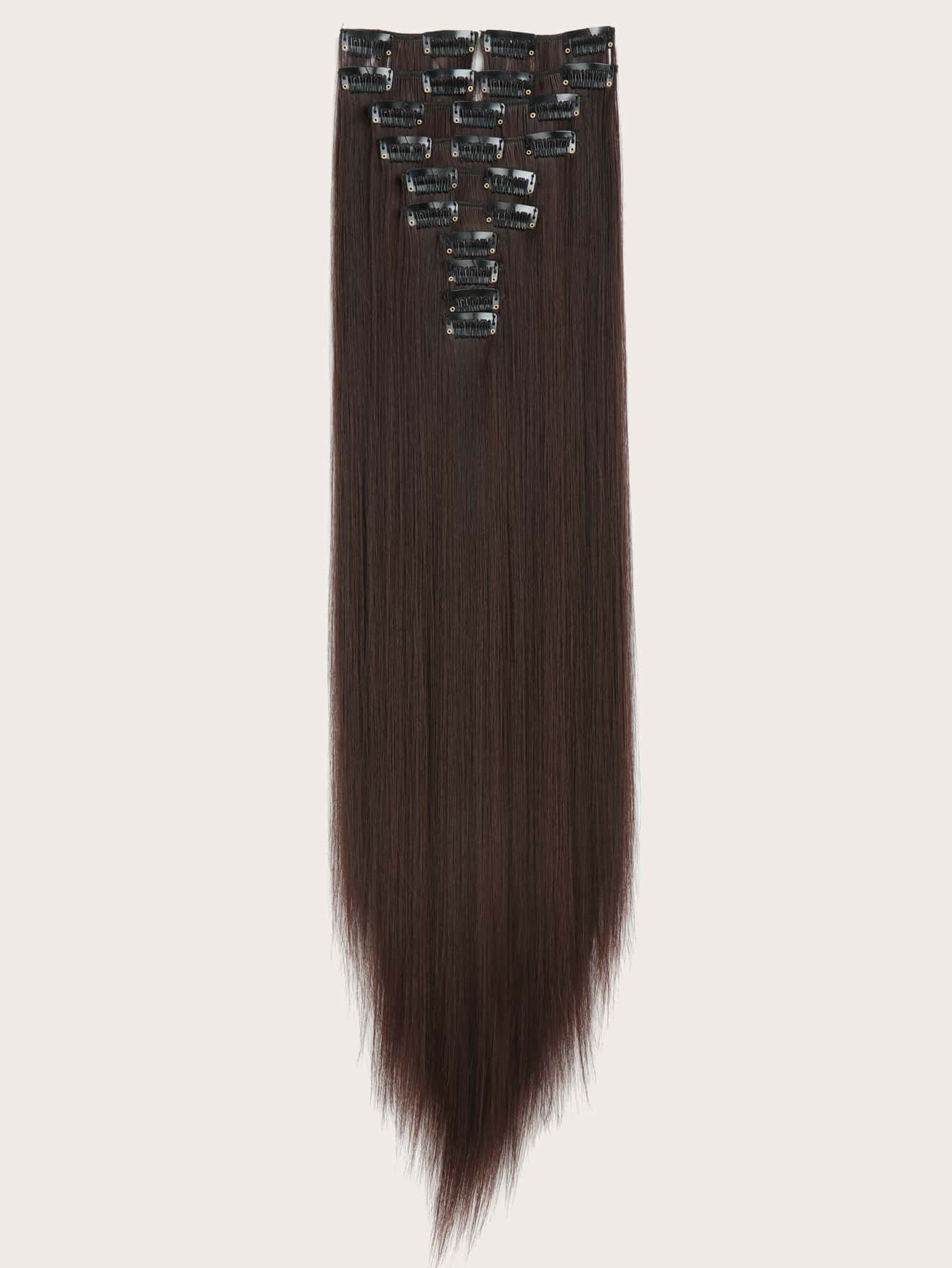 24-Inch 12pcs Natural Black Straight Clip-In Hair Extensions, Synthetic Hair Pieces Suitable For Women And Girls Daily Use