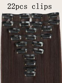 24-Inch 12pcs Natural Black Straight Clip-In Hair Extensions, Synthetic Hair Pieces Suitable For Women And Girls Daily Use - Brown - View 3