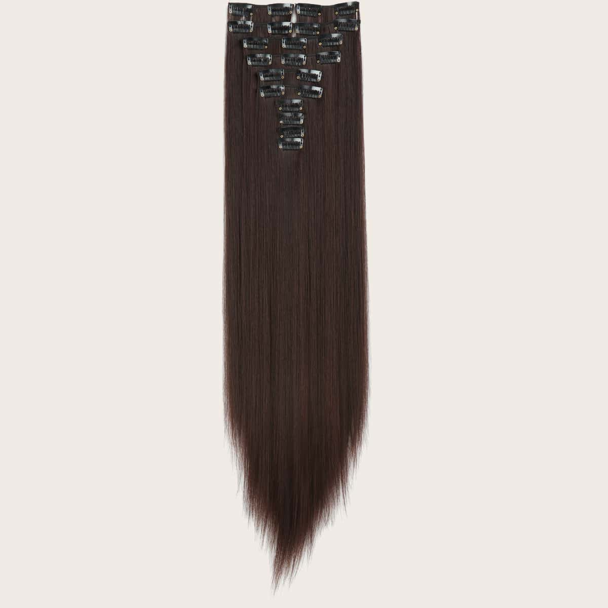 

22pcs Clip In Long Straight Hair Wig, Brown