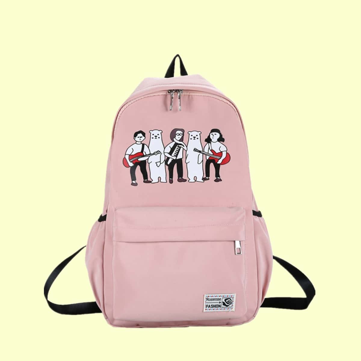 

Cartoon Pattern Backpack, Pastel baby pink