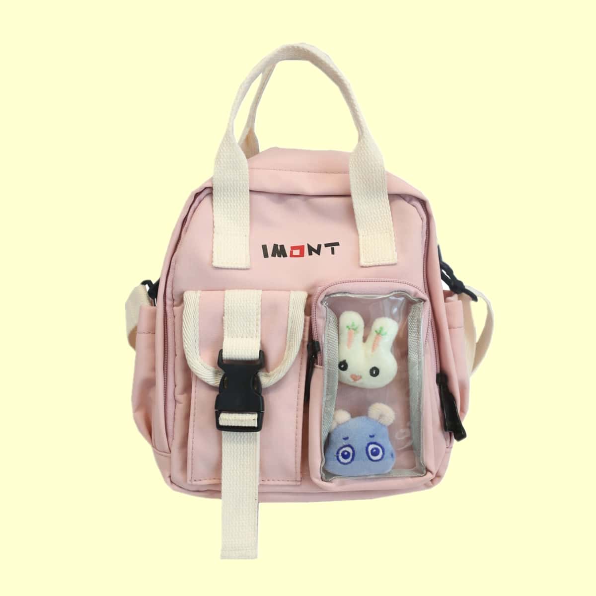 

Cartoon Pocket Backpack, Pastel baby pink