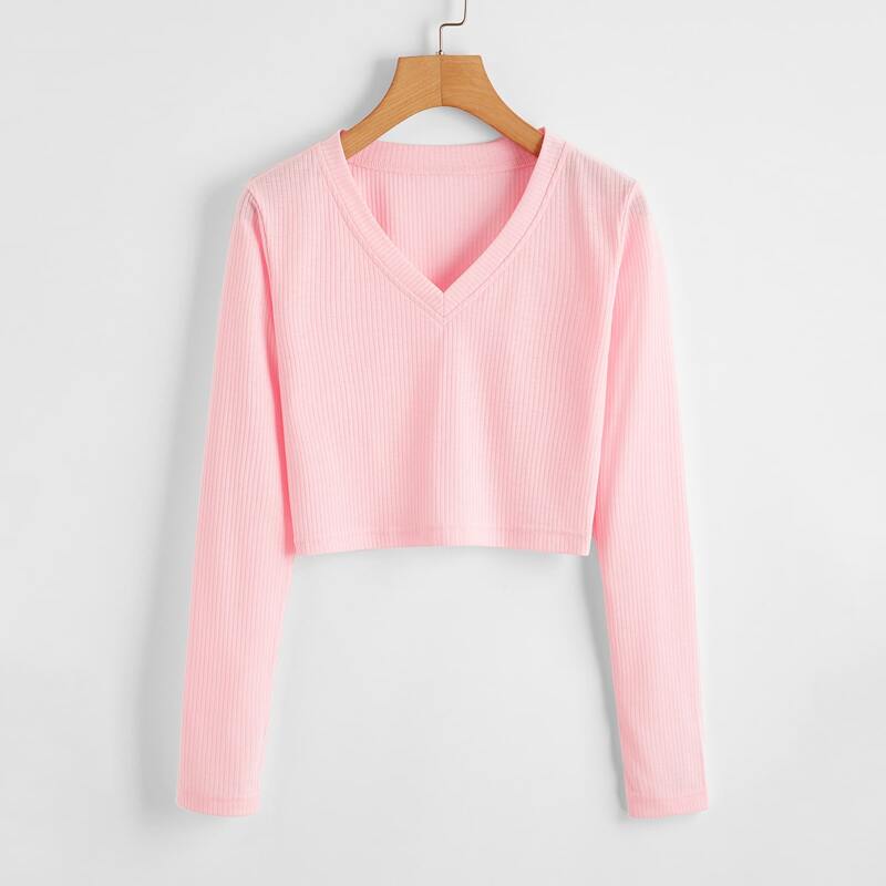 

Pink Ribbed Tee, Baby pink