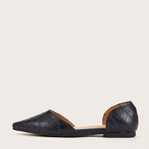 

Croc Embossed Two Part Flats, Black