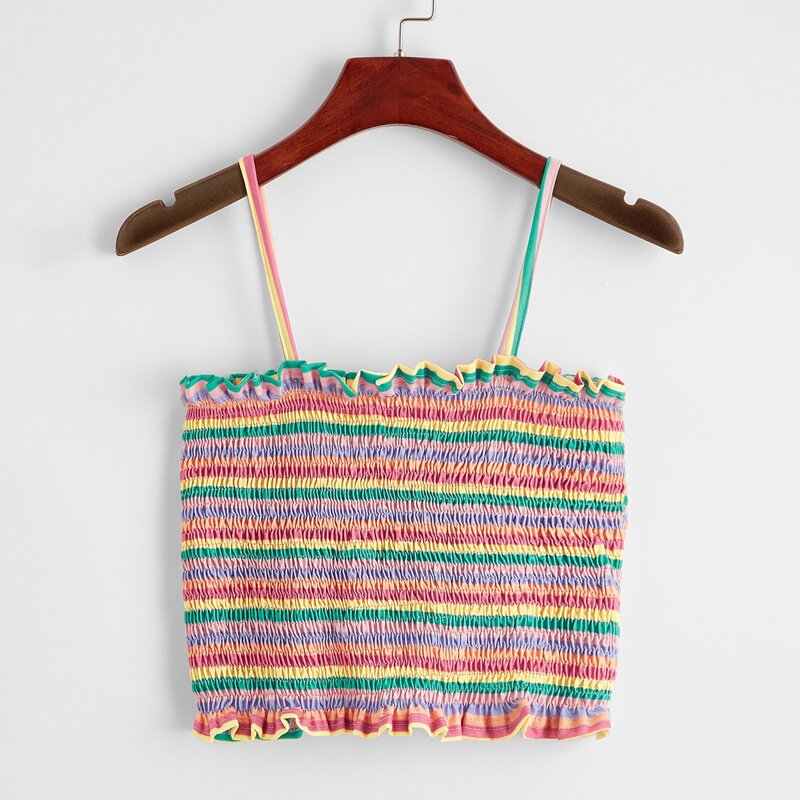 

Rainbow Striped Shirred Cami, Multicolor