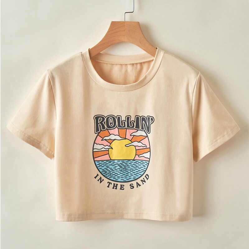 

Letter Graphic Crop Tee, Beige