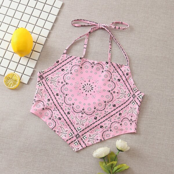 

Tribal Print Bandana Cami Top, Baby pink