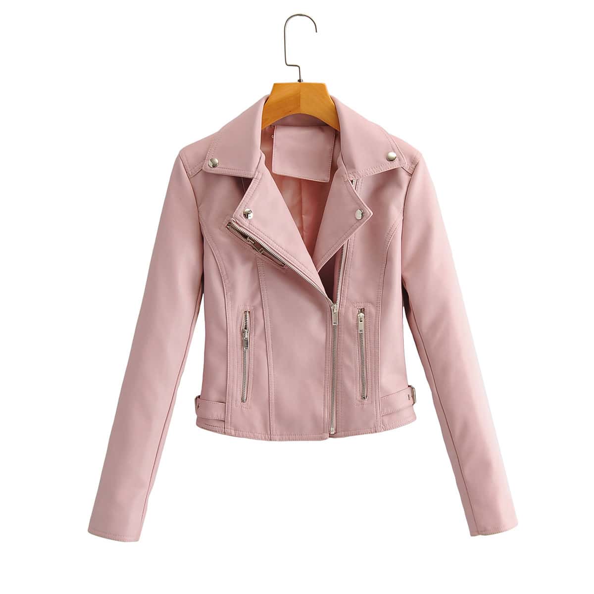 

Zip Up PU Leather Moto Jacket, Dusty pink