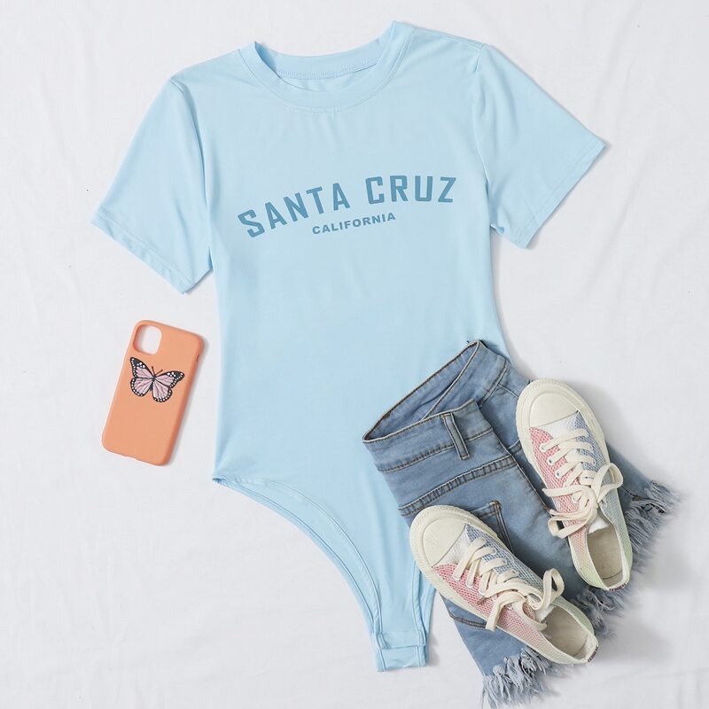 

Letter Graphic Tee Bodysuit, Baby blue