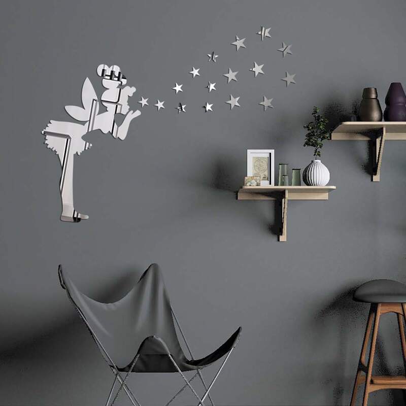 

1set Elf & Star Print Mirror Surface Wall Sticker, Multicolor