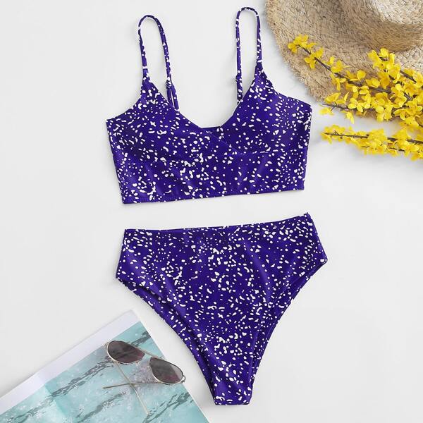 

Dalmatian High Waisted Bikini Swimsuit, Violet purple