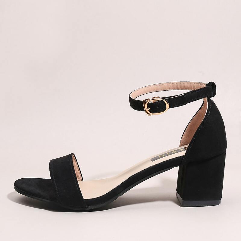 

Block Heeled Ankle Strap Sandals, Black