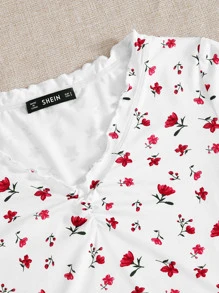 Soleia 生菜邊抽褶細節小碎花花卉短版上衣 - 白色 - 查看 3