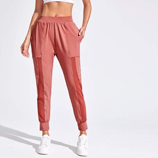 

Contrast Panel Cropped Sports Pants, Dusty pink