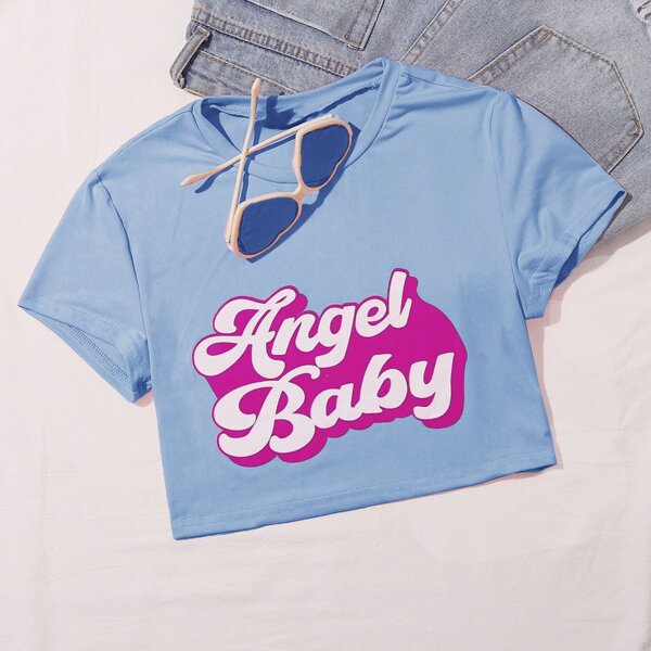 

Letter Graphic Crop Tee, Baby blue