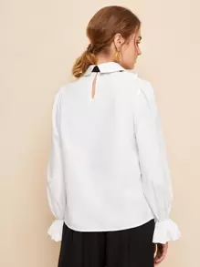 BizChic Top de manga con volante y detalle de chorrera con nudo en la parte delantera Ropa de trabajo - Blanco - Ver 2