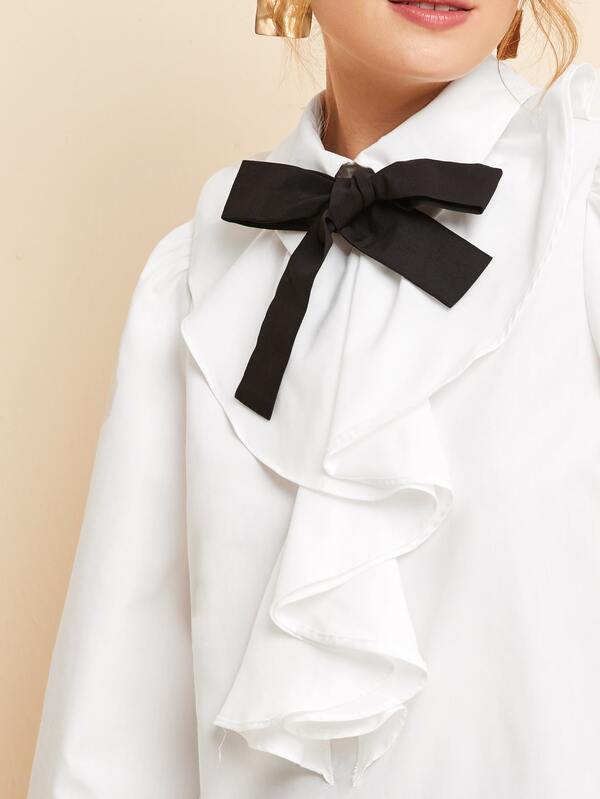SHEIN BIZwear Cotton Knot Front Jabot Detail Flounce Sleeve Top