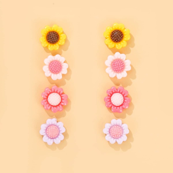 

4pairs Toddler Girls Floral Shaped Stud Earrings, Multicolor