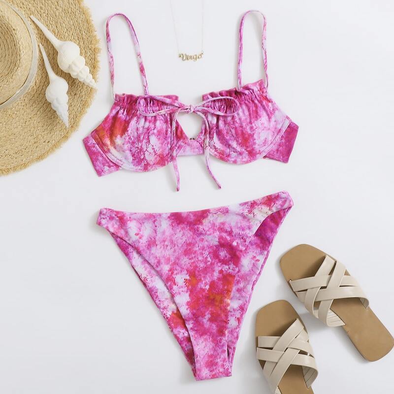 

Tie Dye Underwire High Leg Bikini Swimsuit, Pink
